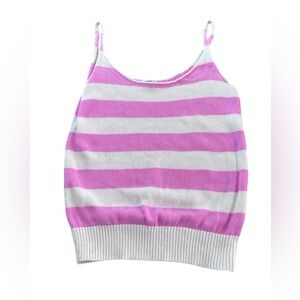 Roxy Pink & White Striped Knit Tank Top Size L Y2K